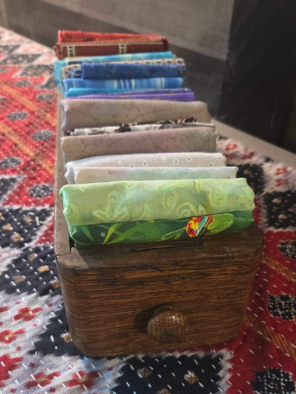 Antique Sewing Drawer w/random Fabric Pcs